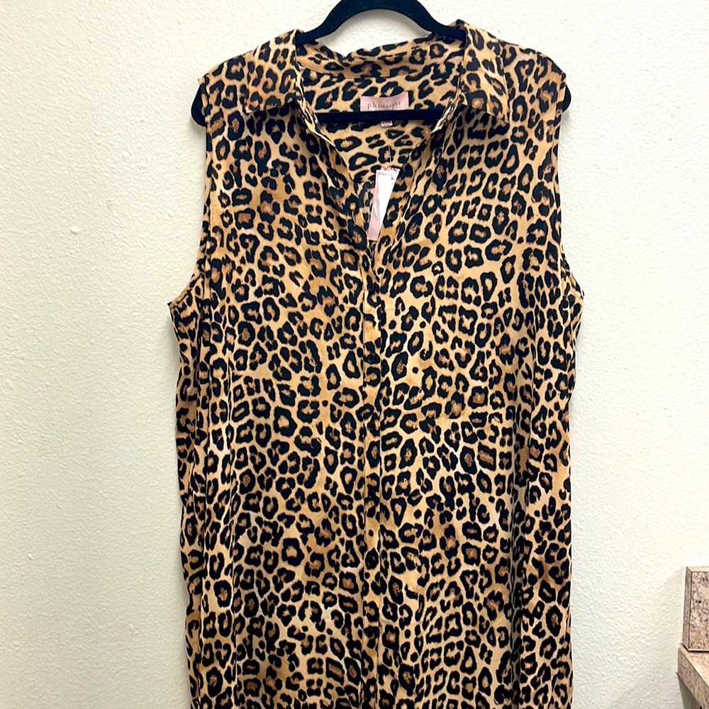 BNWT - Sz 2x - Leopard Button Down Dress - Sleeveless - Polyester